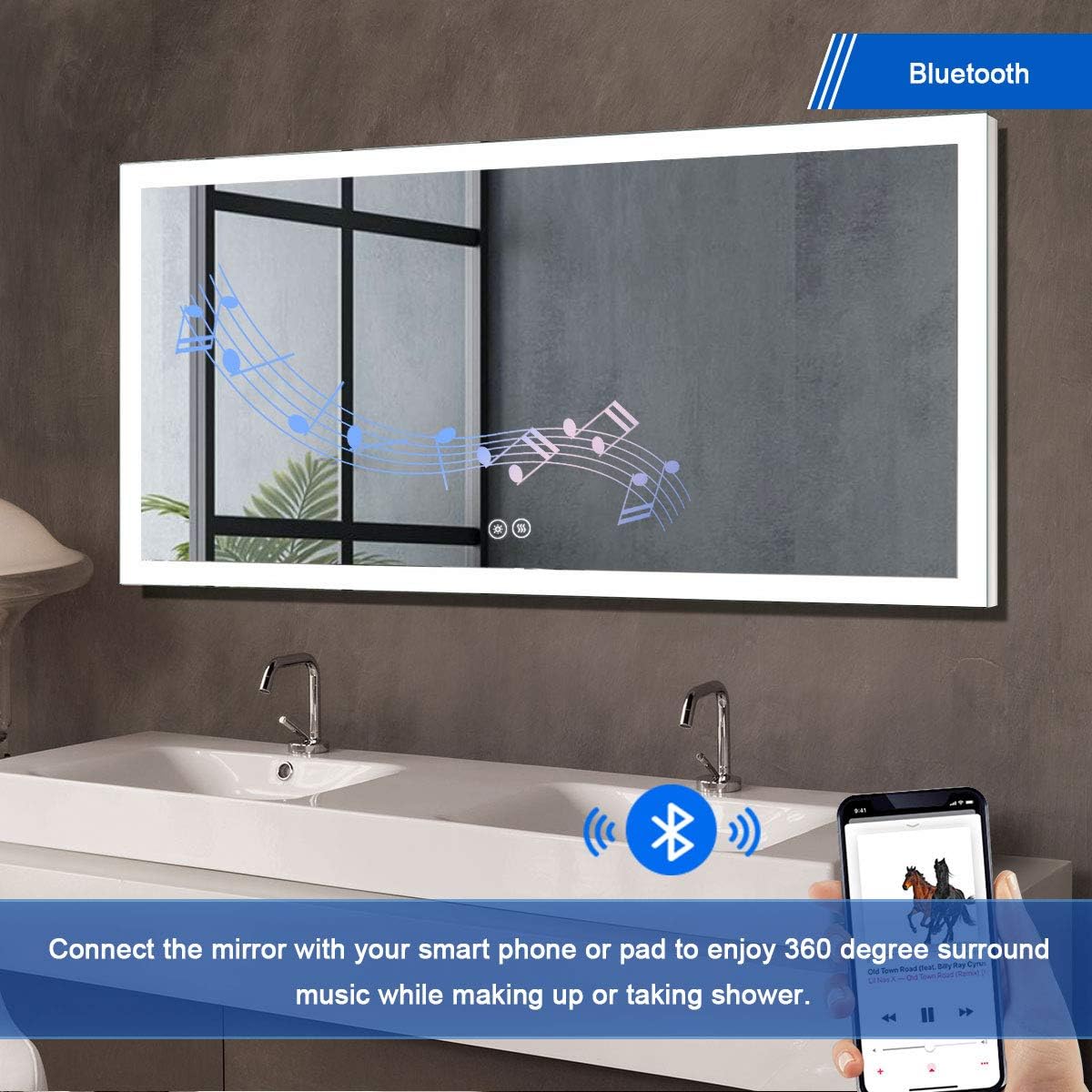 Dimmable LED Bathroom Mirror with Anti-Fog Function, 36x28 in Vertical & Horizontal Mount Illuminated Mirror with Touch Button, CRI>90