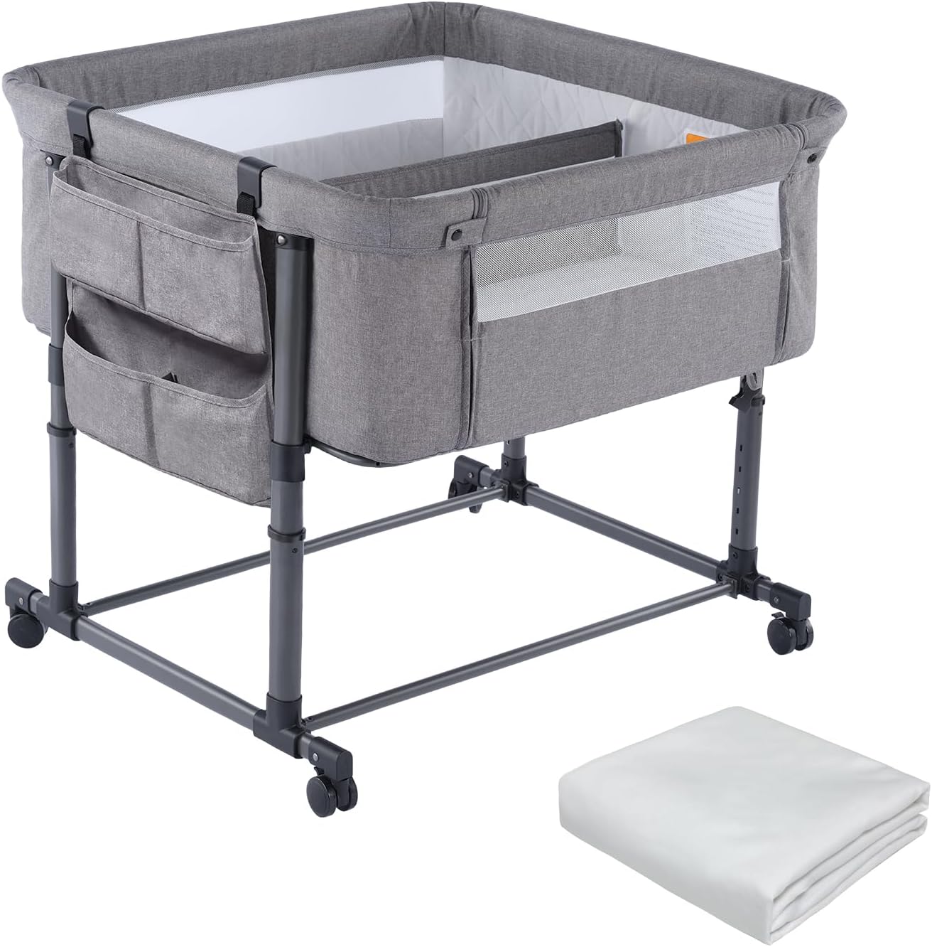 Twin Bassinet for 2 Babies,Adjustable Height Double Crib with Storage Bag and Replaceable Mattress Cover