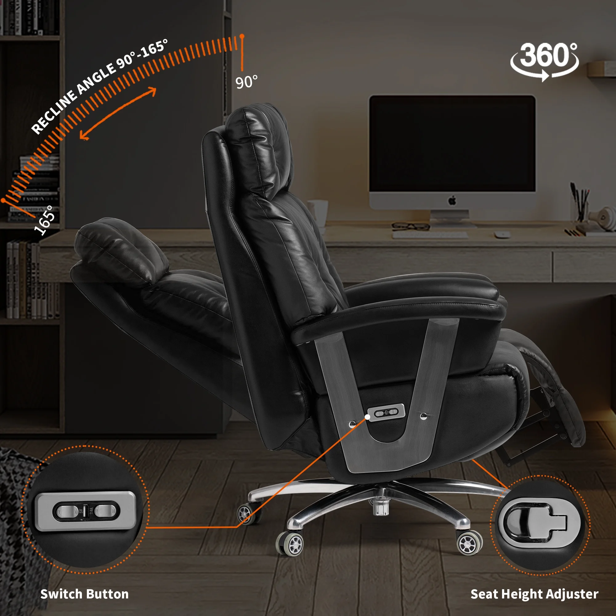 Kinnls Freya Reclining Office Chair Managerial Chairs & Executive Chairs (Black)