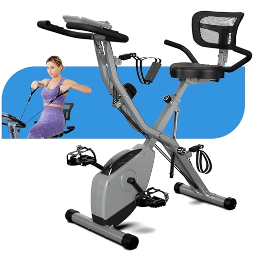 Foldable Exercise Bike Stationary Bikes for Home, 5 IN 1 Indoor Workout Bike, Cycling Bike with 16-Level Quiet Magnetic Resistance