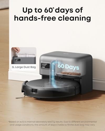 eufy Robot Vacuum C10 with Self Emptying, 8 Weeks Hands Free, Advanced Smart Mapping with LiDAR Navigation, 2.85-Inch Slim Design, Powerful Suction