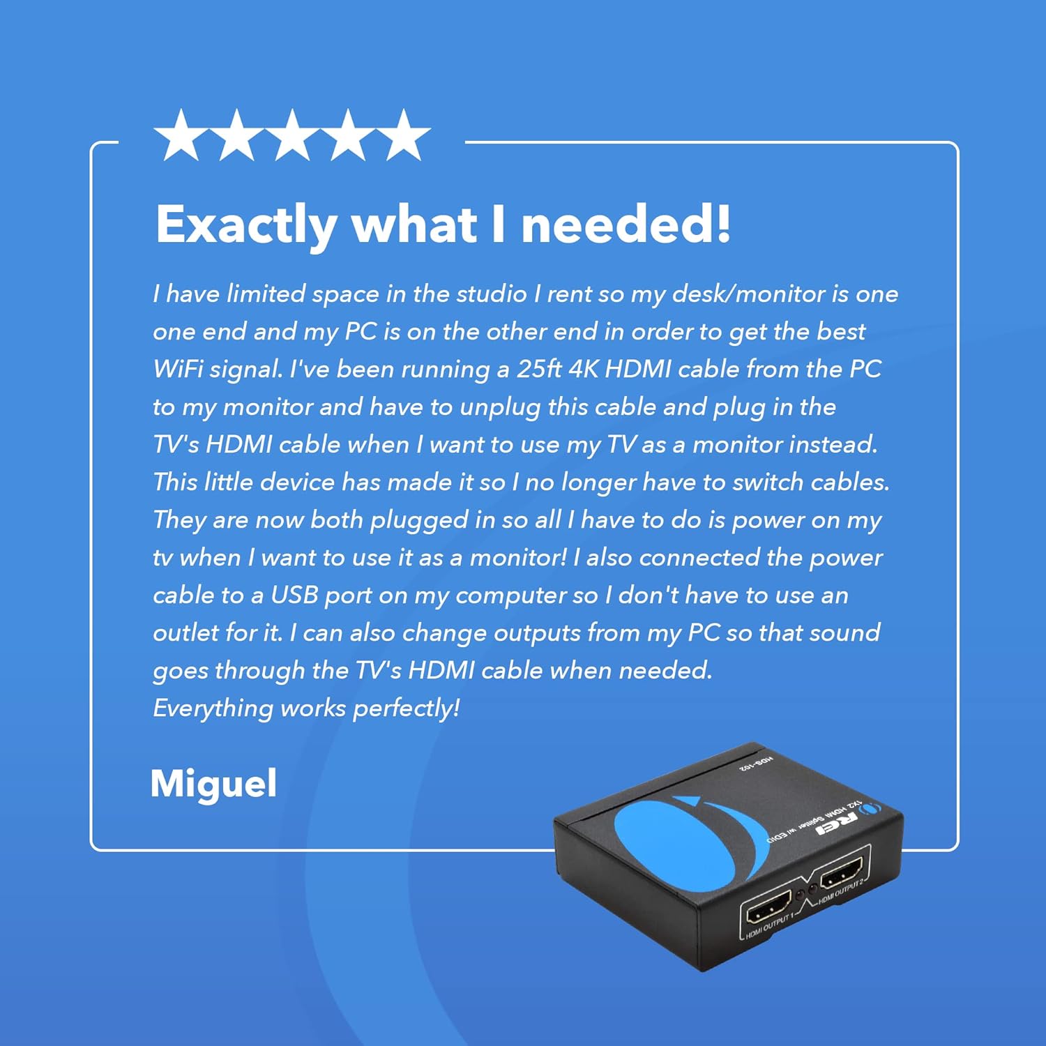 OREI HDMI Splitter 1 in 2 Out 4K - 1x2 HDMI Display Duplicate/Mirror - Powered Splitter Full HD 1080P, 4K @ 30Hz (One Input To Two Outputs)