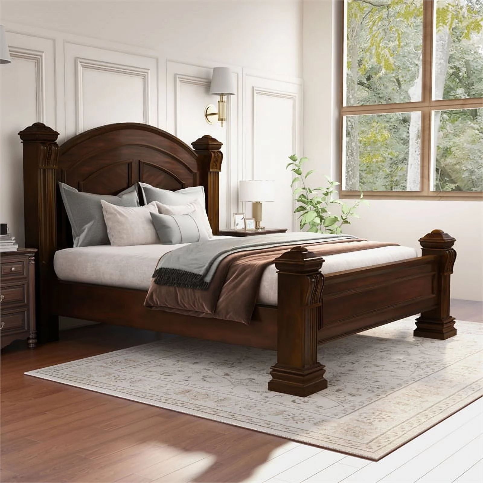 Furniture of America Oulette Transitional Wood King Panel Bed in Dark Cherry