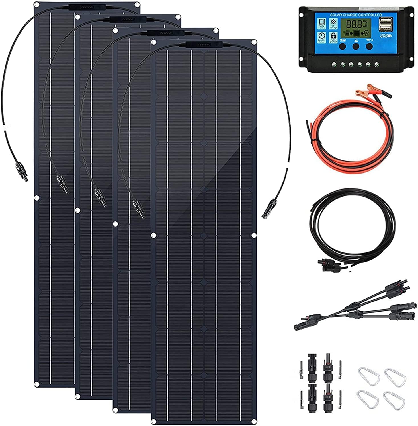 800 Watt Flexible Solar Panel, 4×200W Monocrystalline Bendable High-Efficiency Solar Battery Panel for Home Camper RV Boat and Car Uneven Surfaces