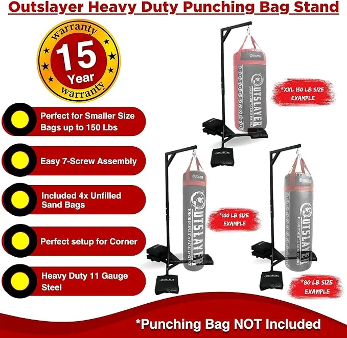 Heavy Duty Punching Bag Stand - 7.8ft / 6.8ft Heavy Bags up to 350lbs - Made in USA - Filled or Unfilled Sandbags - Easy Assembly