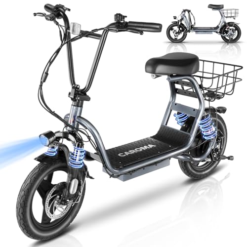 Caroma Peak 500W/800W/1200W Electric Scooter with Seat for Adults,up to 30 Miles&20MPH, 14" Fat Tire
