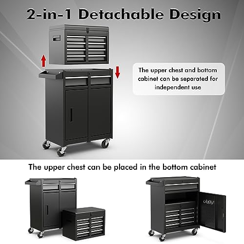 Goplus Rolling Tool Chest, 5-Drawer Tool Box Organizer w/Lockable Wheels & Sliding Drawers & Detachable Top & Adjustable Shelf