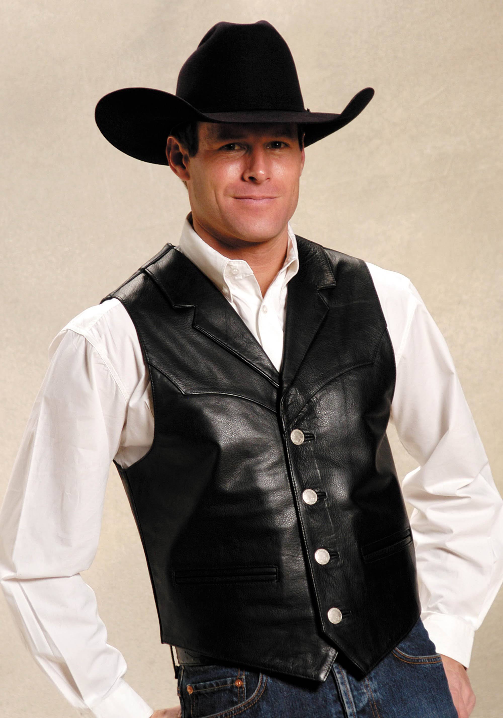 Roper Western Vest Mens Leather Button 02-075-0510-0503 Bl Black
