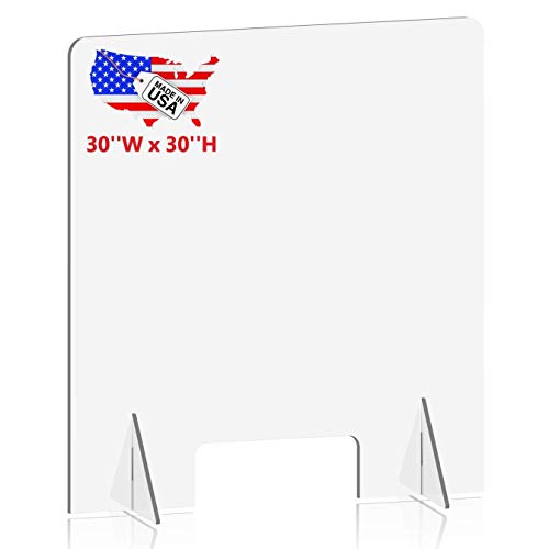 Sneeze Guard Partition for Desk, Counter and Table, Portable Plexiglass Barrier, Same-Day Shipping, Clear Acrylic Shield (30"W x 30" H)