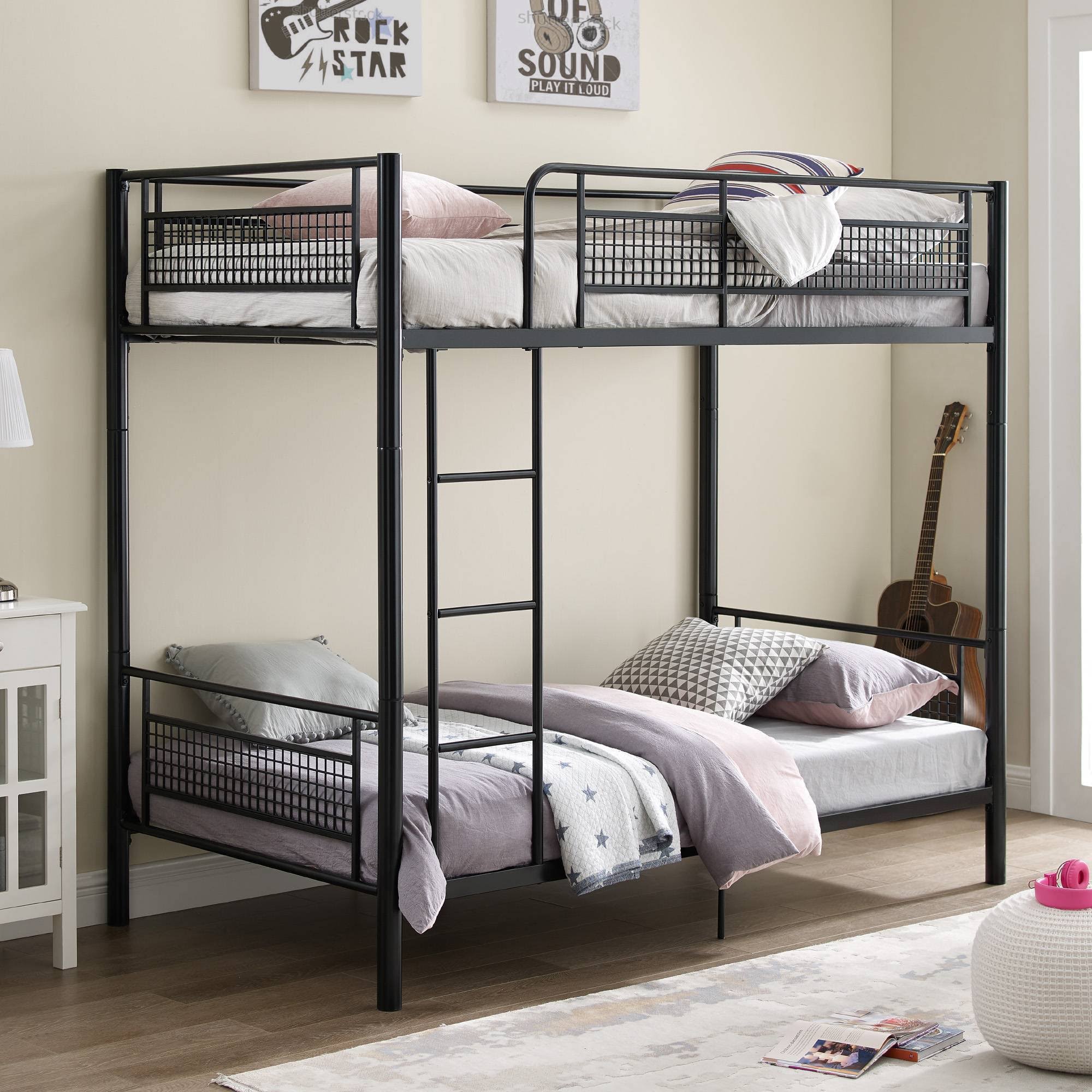 Twin Over Twin Metal Mesh Frame Bunk Bed Black - Saracina Home