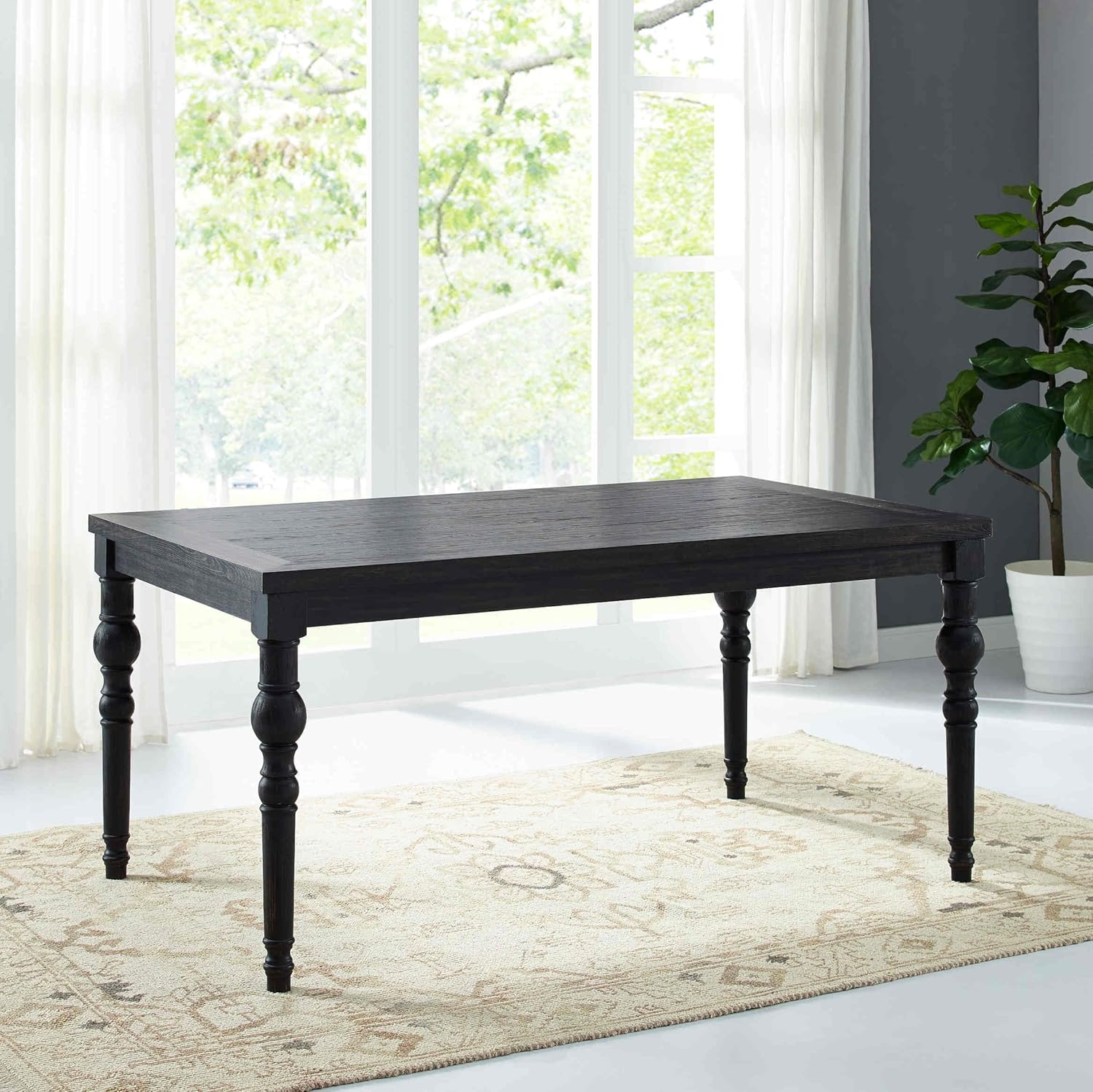 5-Piece Solid Wood Dining Table Set with 4 Upholstered Chairs Traditional Style Kitchen Furniture with Eye-Catching Turned Legs and Rich Wood Grain