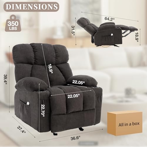 Recliner Chair with Massage and Heat, Rocker Recliner Chairs for Adults, Overstuffed Nursery Rocking Chairs for Living Room