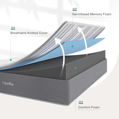 Novilla Twin Mattress, 12 Inch Gel Memory Foam Mattress Twin in a Box, Bamboo Charcoal Foam & Breathable Soft Cover for Clean, Peaceful Sleep