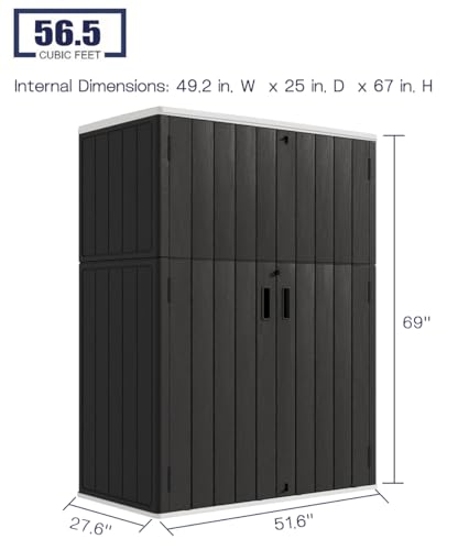 KINYING Outdoor Vertical Storage Shed,57 Cu.ft Outdoor Storage Cabinet Waterproof,Resin Sheds & Outdoor Storage Clearance for Garden,Patio,Backyard