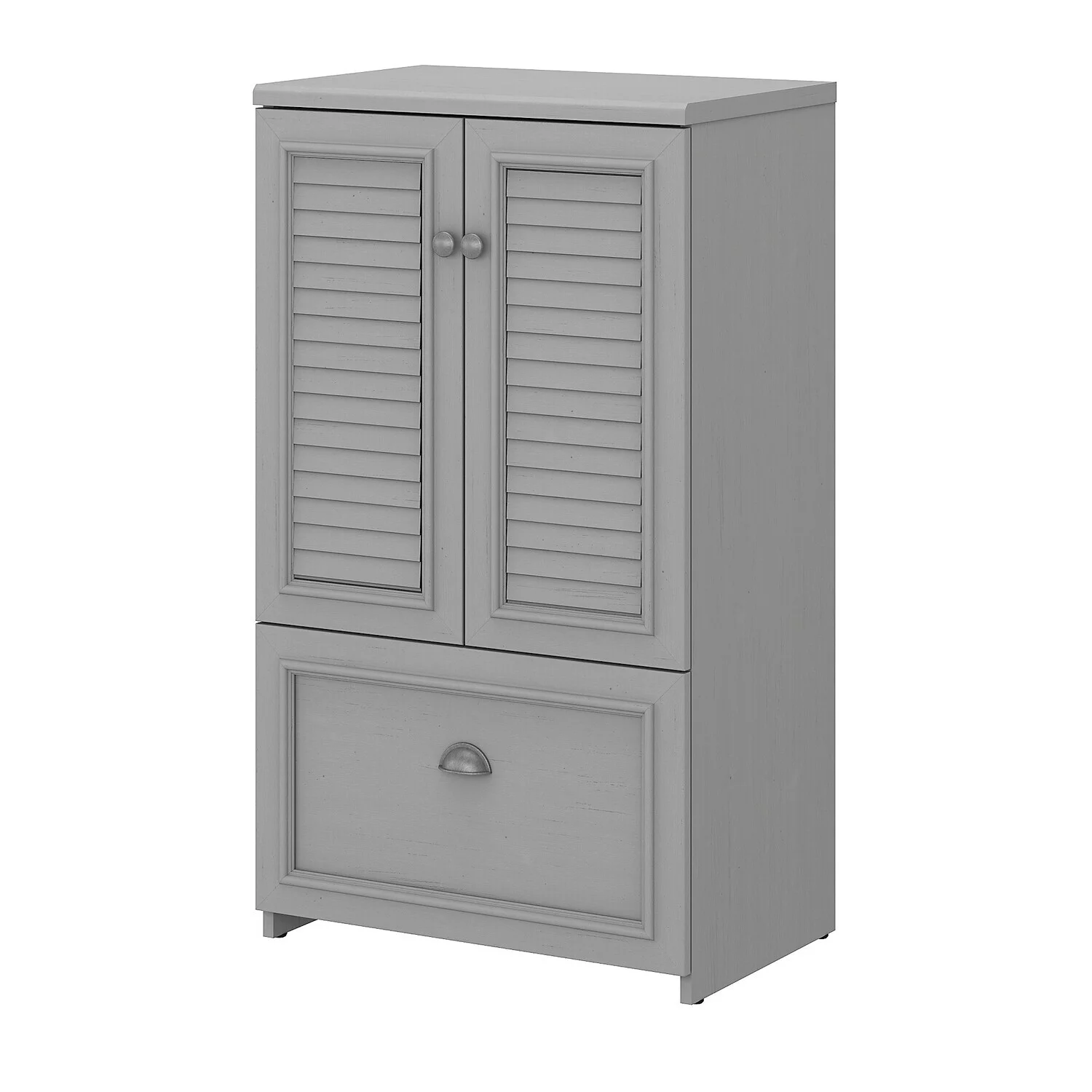 Bush Furniture Fairview Farmhouse Style 2 Door Storage Cabinet with 2 Adjustable Shelves and File Drawer in Cape Cod Gray