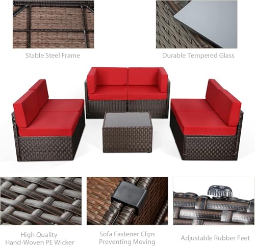 U-MAX 7 Piece Outdoor Patio Furniture Set, PE Rattan Outdoor Wicker Sectional Furniture Chair Set with Cushions and Tea Table