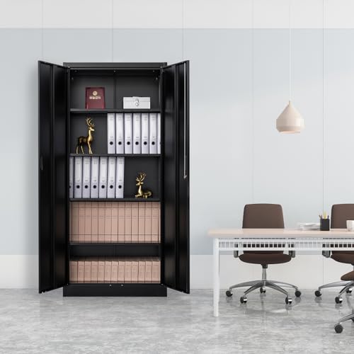 Metal Storage Cabinet with 2 Doors and 5 Adjustable Shelves