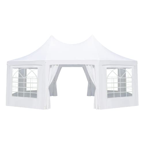 EROMMY 26x19ft Party Tent, White Wedding Tent, Decagonal Heavy Duty Canopy with 8 Removable Sidewalls, 8 Church Windows and 2 Pull-Back Doors