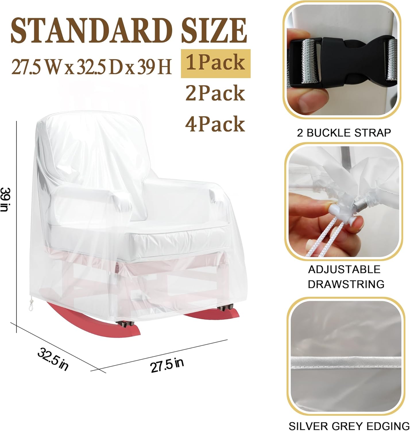 Patio Rocking Chair Cover, Swivel Rocker Chair Cover for Outdoor Furniture, 27.5''W x 32.5''D x 39''H, Patio Swivel Chair Covers Waterproof