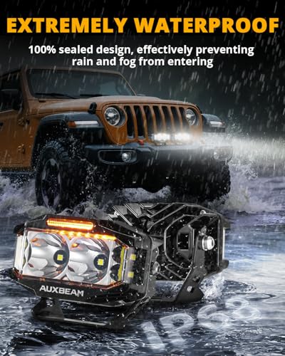 Auxbeam V-MAX Series 72W LED Pod Driving Lights, 4x2.5 Inch Rectangle Side Shooter Offroad Cube Spotlights with Amber DRL