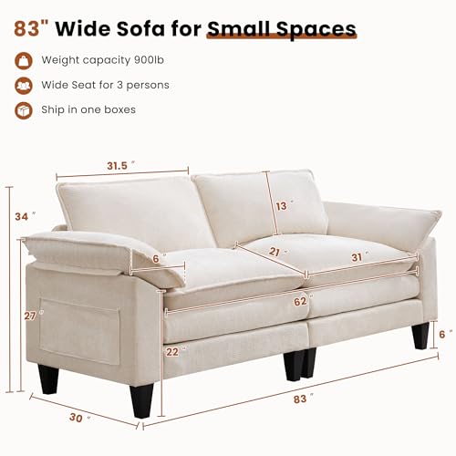 Loveseat Sofa for Living Room, 83" Cloud Loveseat Sofa, Chenille Fabric Sofa Couch with Double Cushion