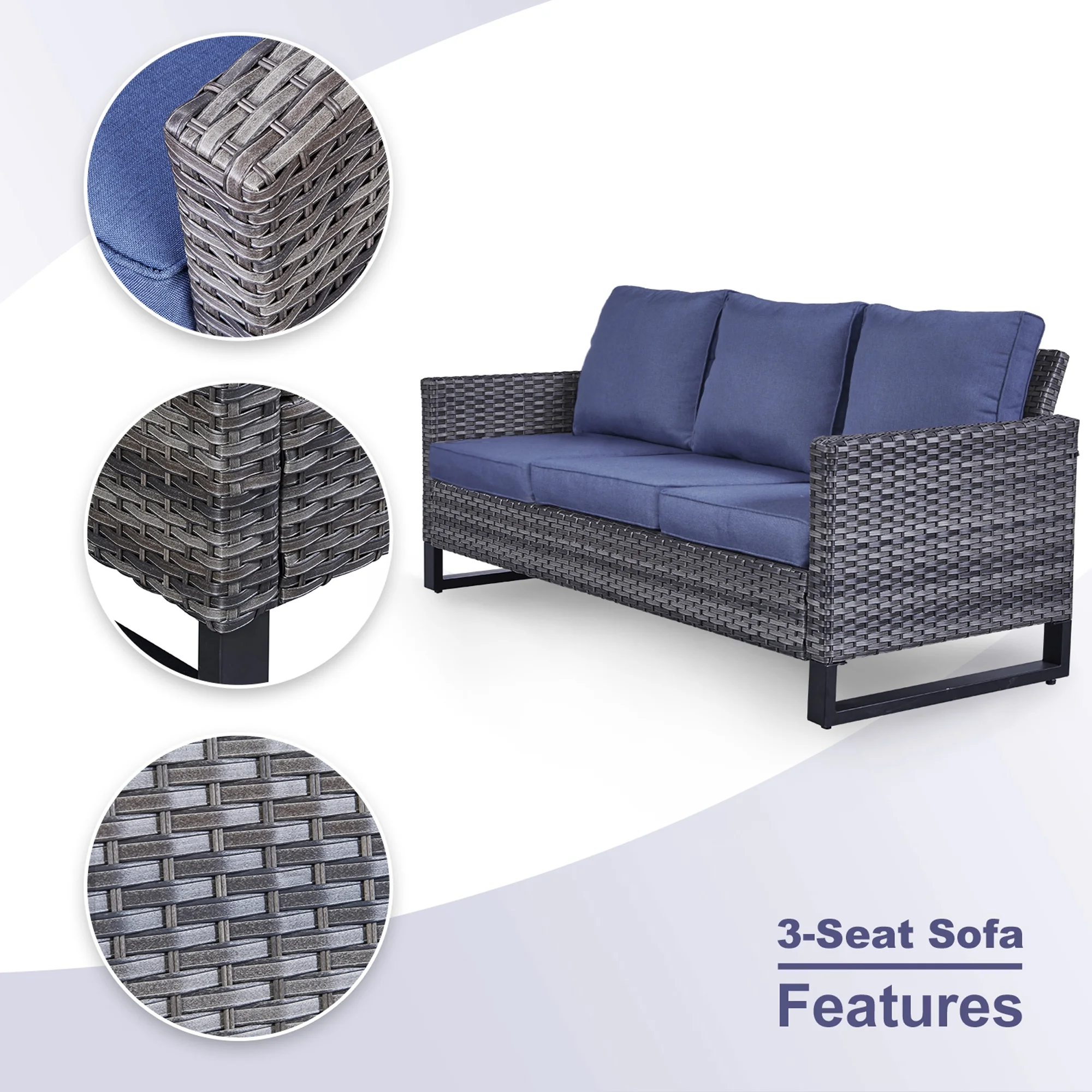 PARKWELL 6Pcs Patio Rattan Wicker Outdoor Conversation Sets 5 - Person Seating Group Patio Furniture Set, including Sofa, Chairs