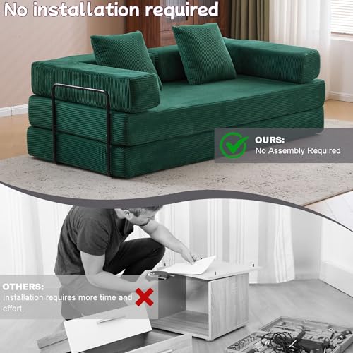 Convertible Floor Sofa Bed, Foldable Mattress Cloud Couch with Pillow Back & Armrest, Chenille Sleeper Sofa Bed with Fixed-Shape Frame