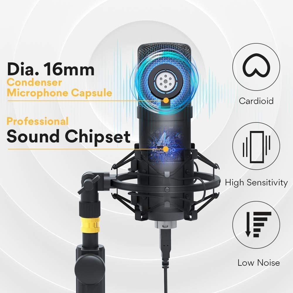 USB Microphone Kit 192KHZ/24BIT with Aluminum Organizer Storage Case MAONO PC Condenser Podcast Streaming Cardioid Mic Plug & Play for Computer
