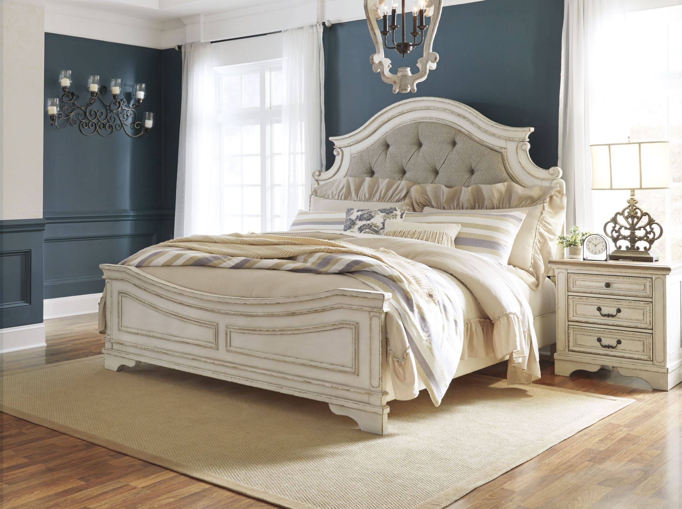 White Realyn California King Upholstered Panel Bed