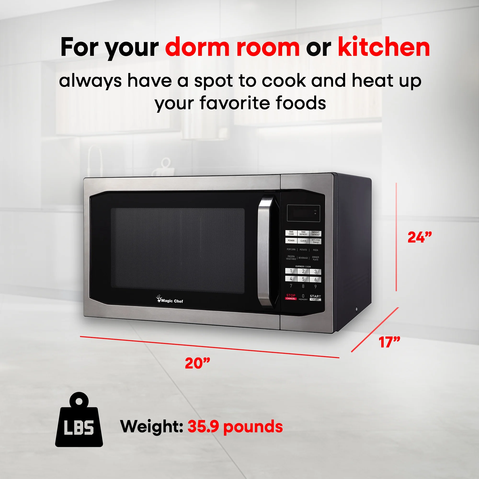 Magic Chef 1100 Watt 1.6 Cu. ft. Digital Countertop Microwave, Stainless Steel, New
