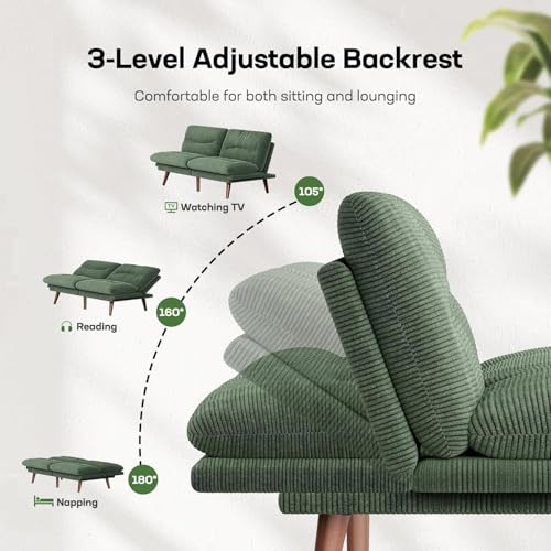 Marsail Futon Sofa Bed, Futon Couch with Adjustable Backrest & Armrests, Convertible Small Sleeper Sofa Bed for Small Apartments, Study Room, Office