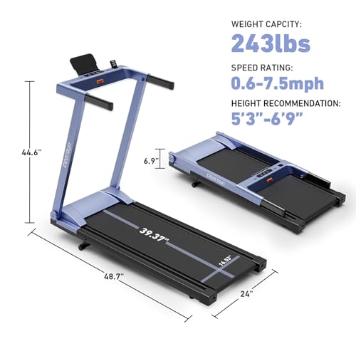 DeerRun Treadmills for Home with Incline and Handles, 3.5 HP Foldable Treadmill 350 LBS Weight Capacity for Small Spaces