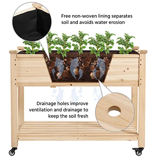 Yaheetech 42x23x33in Wooden Raised Garden Bed with Wheels Horticulture Flower Planter Boxes Elevated Vegetables Growing Bed for Grow Herbs and