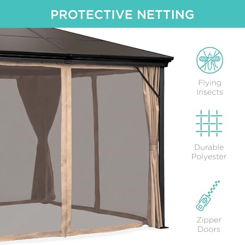 Best Choice Products 10x10ft Hardtop Gazebo, Outdoor Aluminum Canopy for Backyard, Patio, Garden w/Side Curtains, Mosquito Netting, Zippered Door