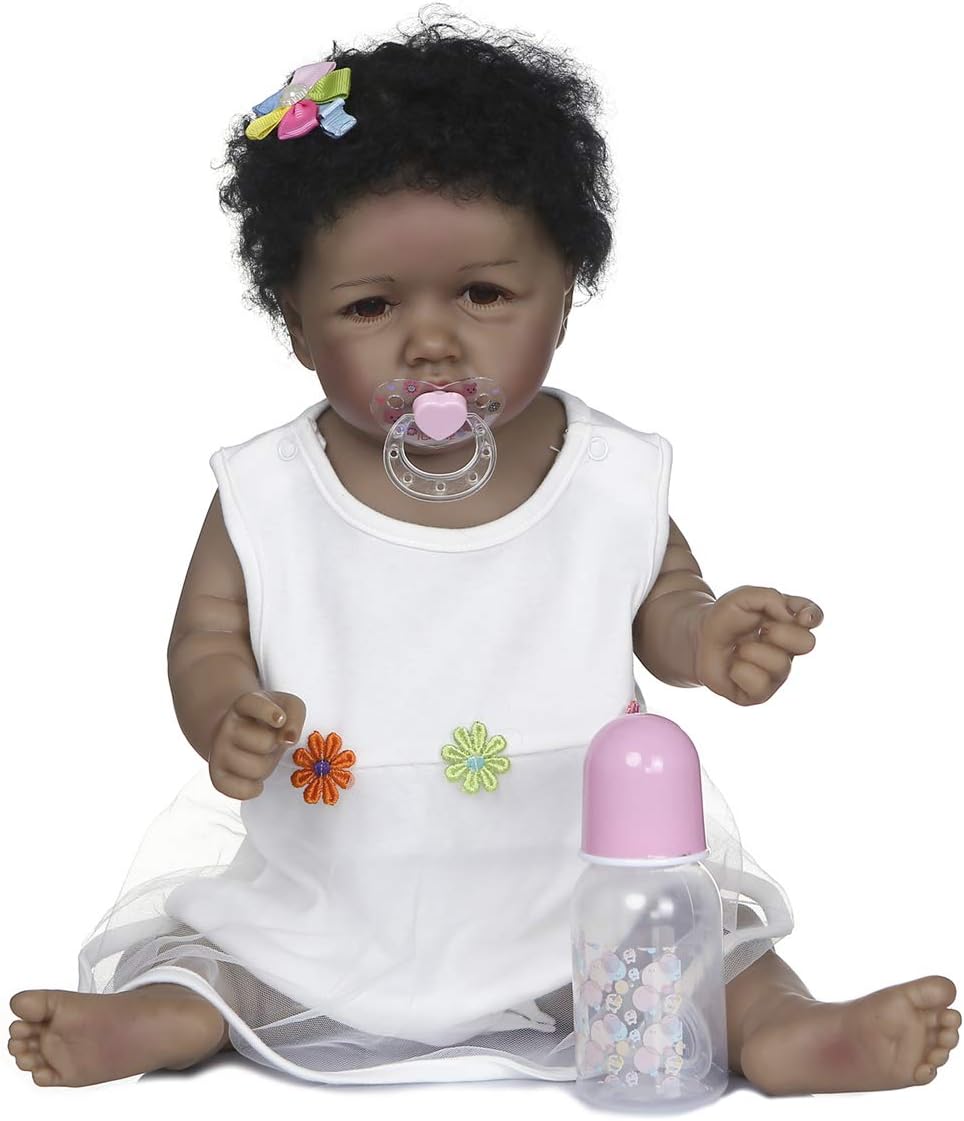 Zero Pam 22 African American Black Skin Reborn Baby Dolls Realistic Full Body Soft Silicone Vinly Waterproof Anatomically Correct Boy & Girl Toddler