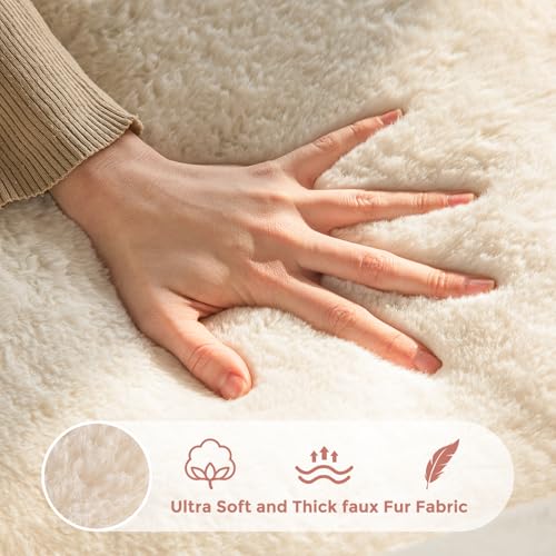 MAXYOYO Bean Bag Chair for Adults, Floral Shaped Bean Bag Sofa, Ultra Soft Faux Fur Floor Sofa, Large Reading Chair for Living Room Bedroom, Beige
