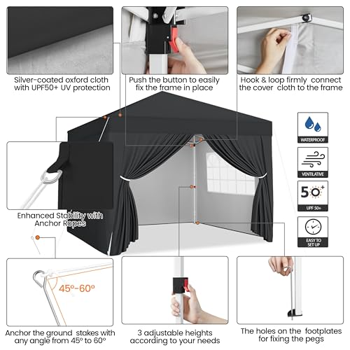 Yaheetech 10x10 Pop Up Canopy with 4 Removable Sidewalls, Portable Enclosed Instant Tent, Waterproof Outdoor Tent, Beach Sun Shelter with 4 Sandbags