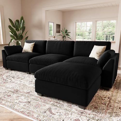 Belffin Extra Large Modular Sectional Sofa,106.3" 4-Seater L Shaped Couch,Velvet Convertible Sectional Couches for Living Room