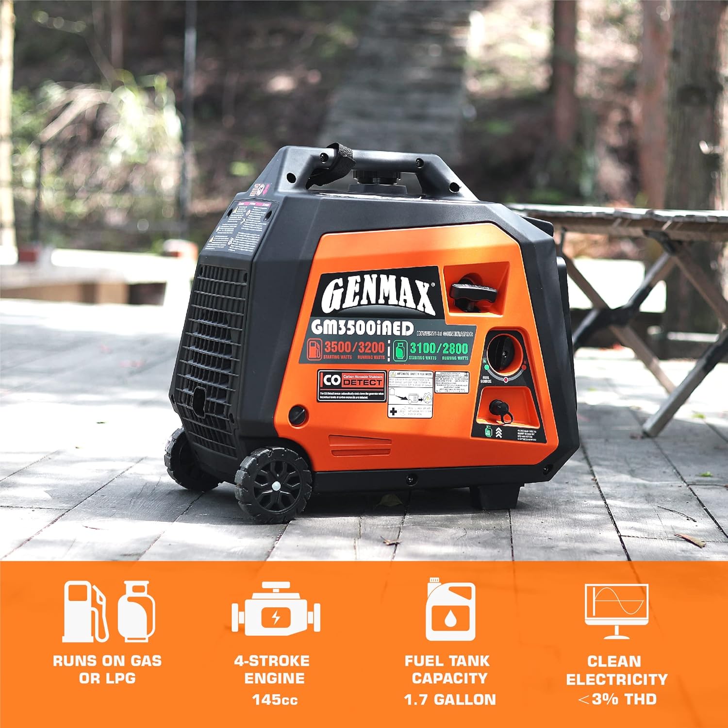 GENMAX Portable Inverter Generator, 3500W Super Quiet Gas or Propane Powered Engine with Parallel Capability, Remote/Electric Start