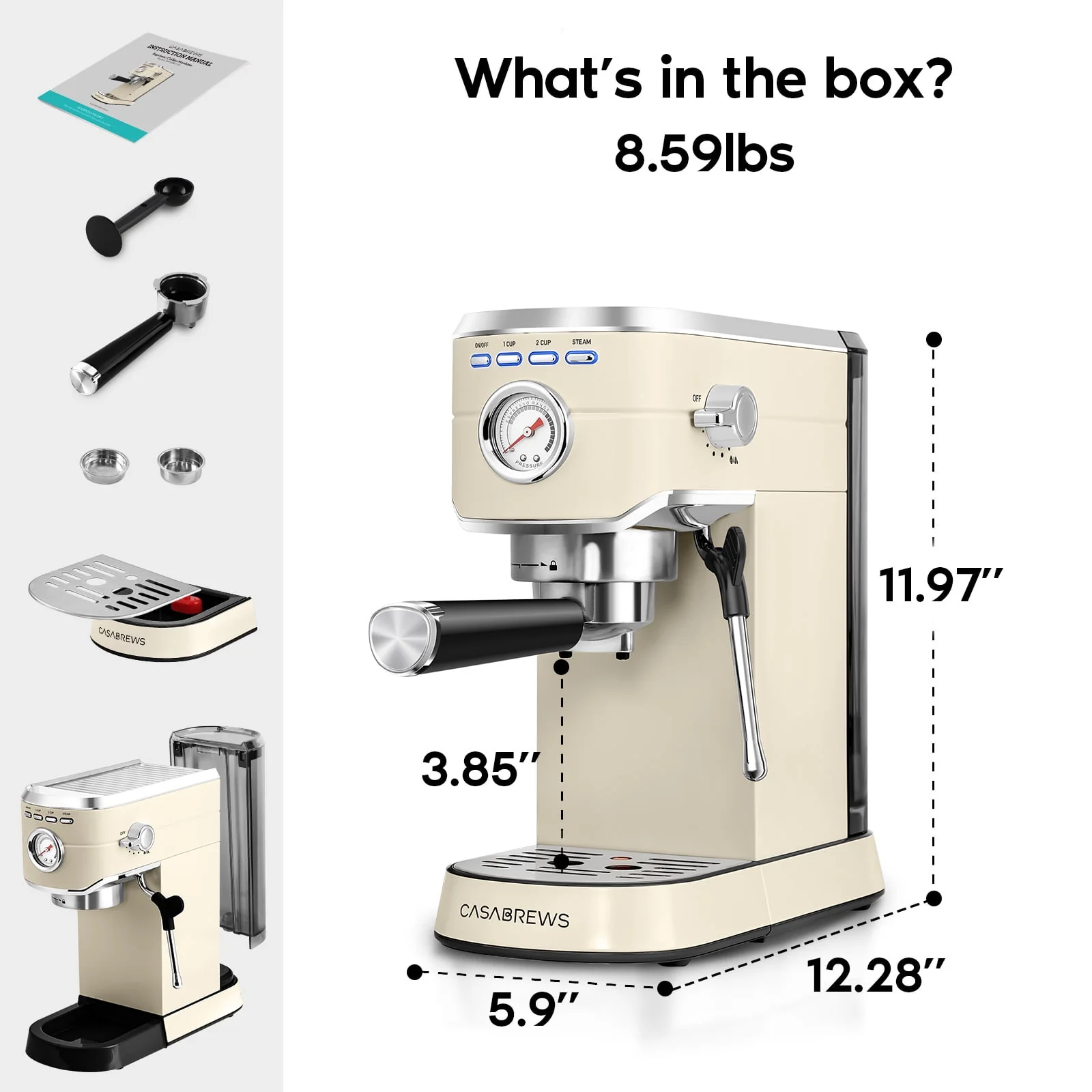 Casabrews 20 Bar Espresso Machine with Milk Frother Steam Wand, Stainless Steel Professional Cappuccino and Latte Coffee Machine, New, Silver