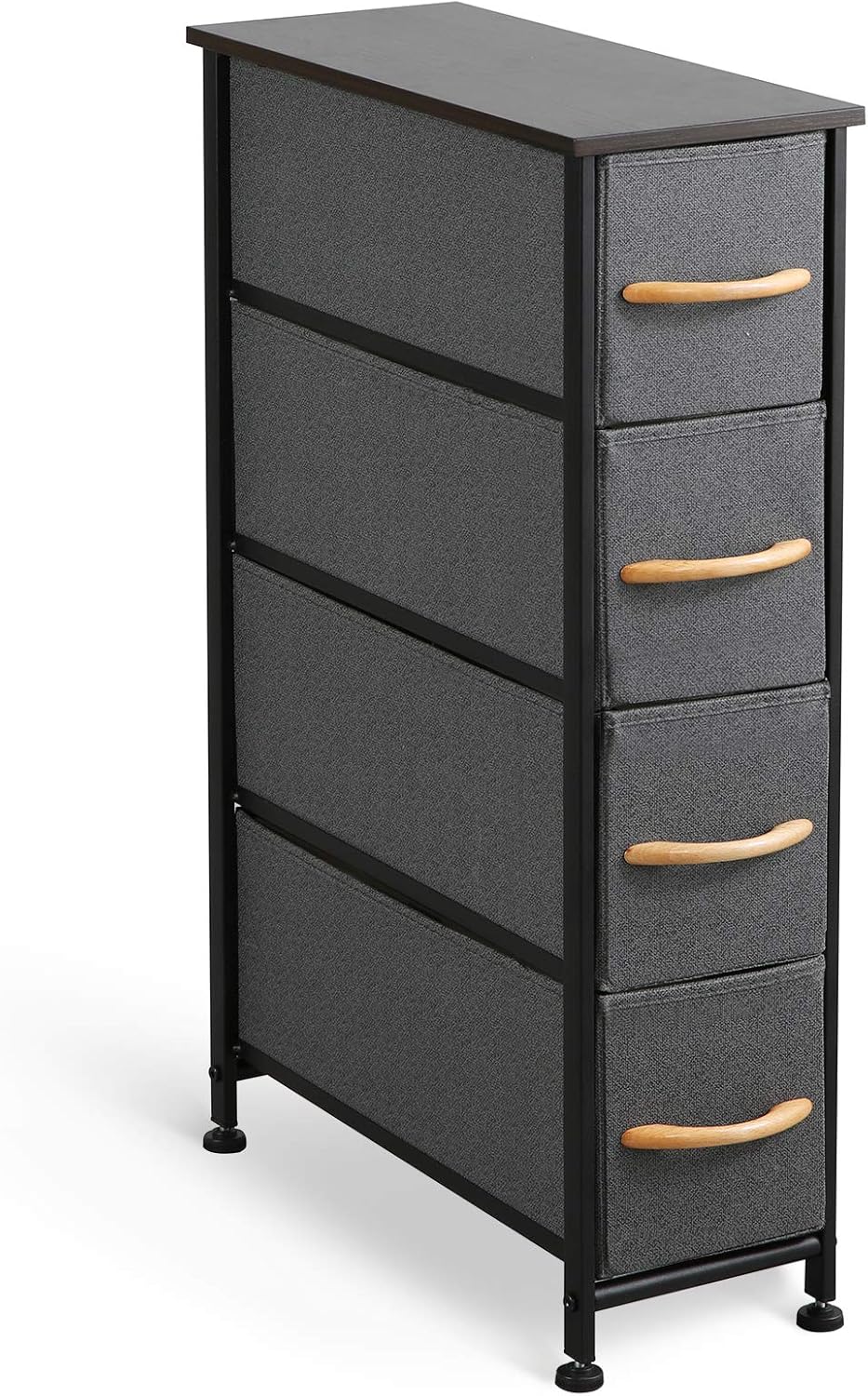 Somdot Vertical Dresser Narrow Storage Tower with 4 Drawers for Bedroom Office Laundry Closet Entryway Hallway Nursery Room, Steel Frame, Wood Top