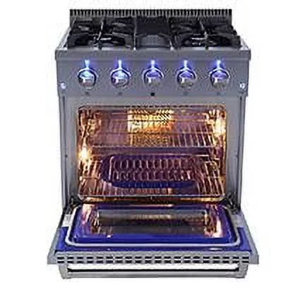 Thor Kitchen 30 inch 4.2 cu. ft. Freestanding Professional 4 Burners Blue Porcelain Oven Interior Gas Range in Stainless Steel (HRG3080U)