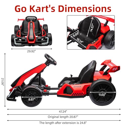 24V Electric Go Kart for Kids，Powerful Drift Kart with 2 * 150W Motors, Adjustable Seat
