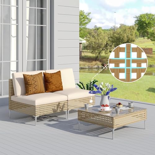 Grand patio 7-Piece Wicker Patio Furniture Set, Boho Outdoor Conversation Set Sectional Sofa with Water Resistant Thick Cushions and Coffee Table