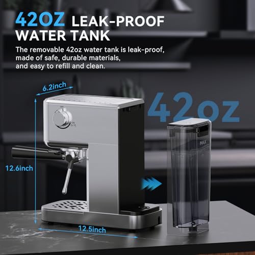 Espresso Machine 20 Bar, Compact Espresso Maker with Milk Frother, Stainless Steel Coffee Machine with 42 oz Water Tank for Cappuccino