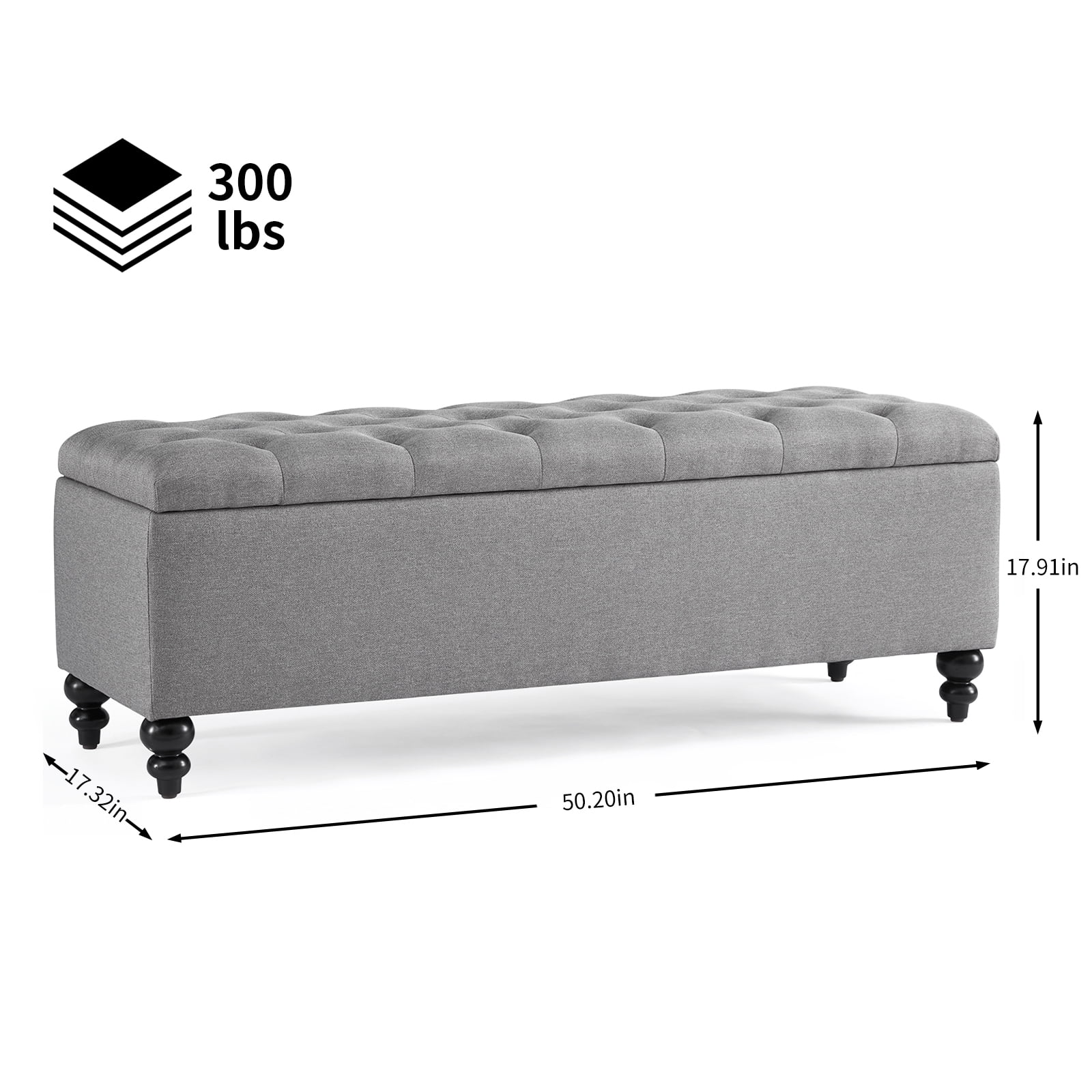 Ottoman with Storage 50.2 Inches Upholstered Fabric Storage Ottoman Bench，Button Tufted Ottoman with Storage for Living Room，Bedroom End of Bed Bench