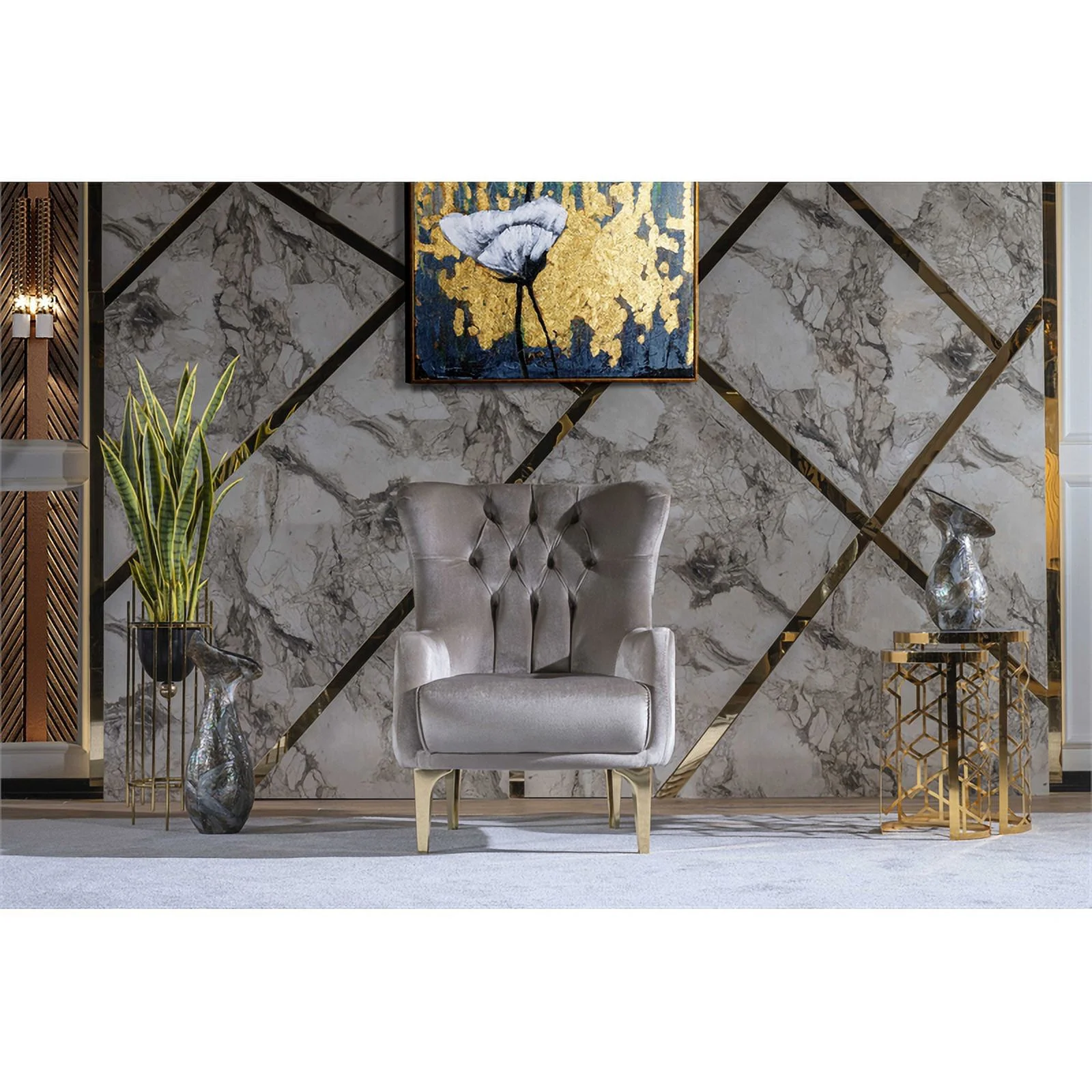 Pemberly Row Modern 3PC Living Room Set Made with Wood in Taupe