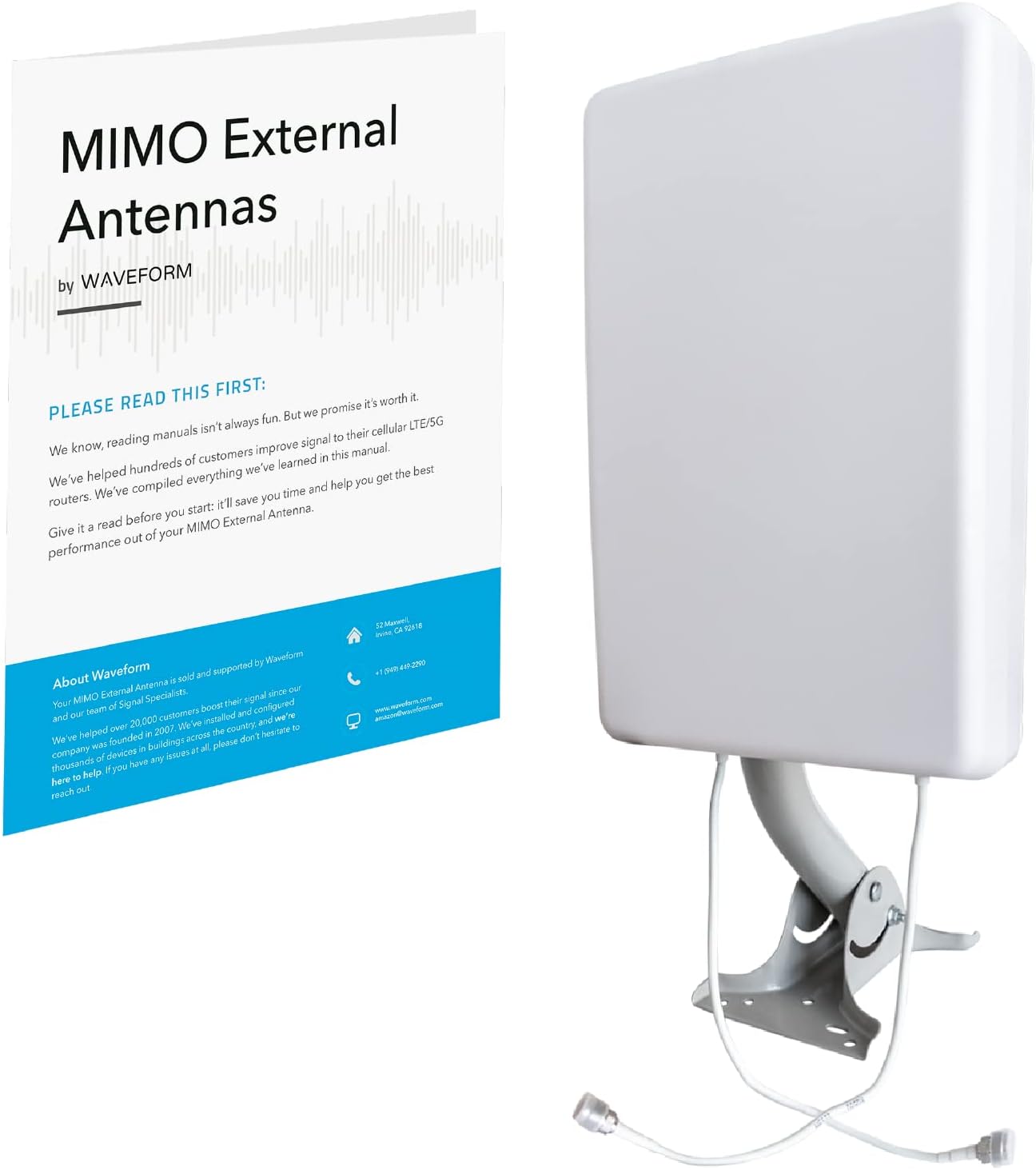 MIMO Panel Antenna Kit by Waveform | +9 dBi Gain | 600-2700 MHz | for 3G, 4G LTE, 5G Modems, Routers, & Cell Boosters | TS9, SMA