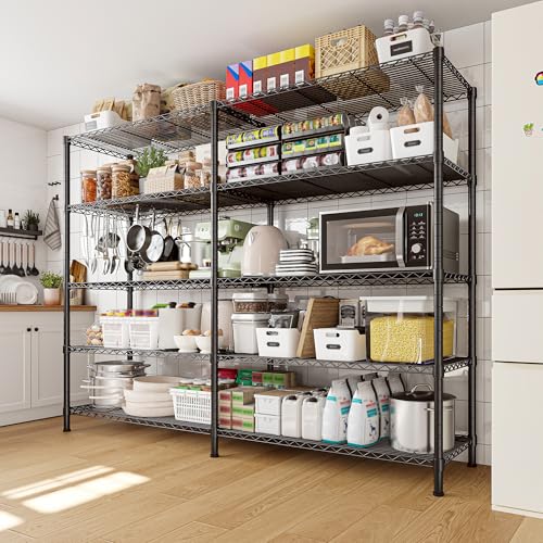 REIBII 73''W Storage Shelves Load 1650 LBS Metal Shelving 5-Tier Wire Shelving Unit for Storage Rack Adjustable Heavy Duty Metal Shelves for Pantry
