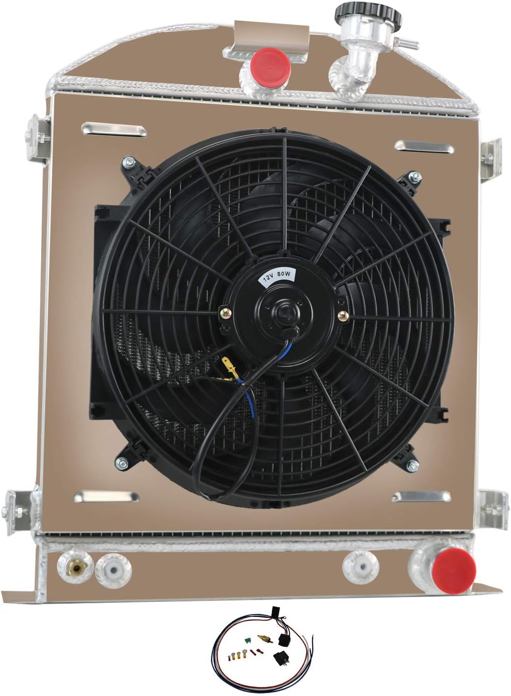 ReadyCool 3 Row All Aluminum Radiator+Shroud fan+Relay for 1930-1931 Ford Model A Chevy V8
